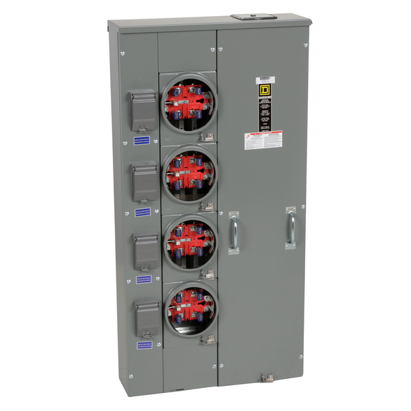 Schneider Electric MPR44125 Meter center, MP Meter-Pak, 4 sockets, no bypass, 5 jaws, 400A bus, 125A max breaker rating, ringless