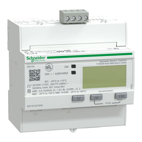 Schneider Electric A9MEM3165 iEM3165 energy meter - 63 A - BACnet - 1 digital I - 1 digital O - multi-tariff - MID