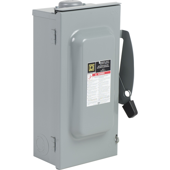 Schneider Electric CD323NRB Safety switch, general duty, fusible, 100A, 120/240 VAC, 3 poles, 30 hp, solid neutral, NEMA 3R with bolt on hub