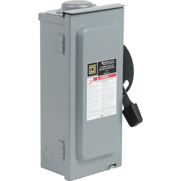 Schneider Electric CD222NRB Safety switch, general duty, fusible, 60A, 120/240VAC, 2 poles, 15HP, solid neutral, NEMA 3R with bolt on hub provision