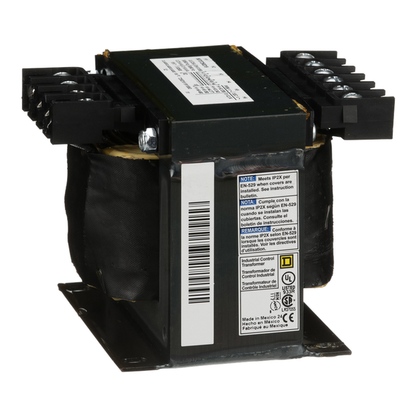 Schneider Electric 9070T250D19 Transformer, Type T, industrial control, 250VA, 1 phase, 208/240/277/380/480V primary, 24V secondary, 80C rise