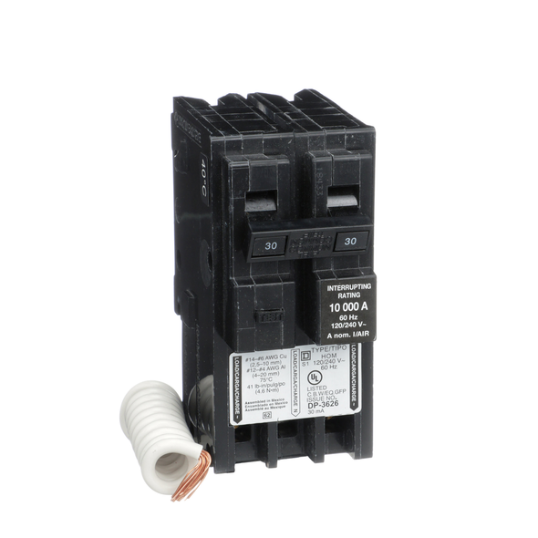 Schneider Electric HOM230EPD Mini circuit breaker, Homeline, 30A, 2 pole, 120/240VAC, 10kA AIR, ground fault class B, plug in, UL