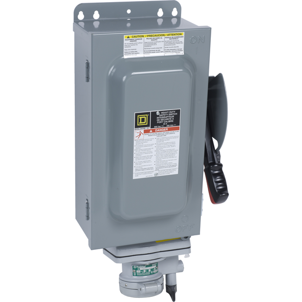 Schneider Electric HU362WA Safety switch, heavy duty, non fusible, 60A, 600VAC/DC, 3 poles, 60HP, NEMA 1, Appleton Powertite receptacle