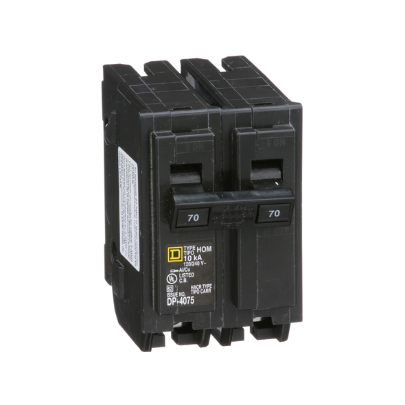 Schneider Electric HOM270 Mini circuit breaker, Homeline, 70A, 2 pole, 120/240VAC, 10kA AIR, standard type, plug in, UL