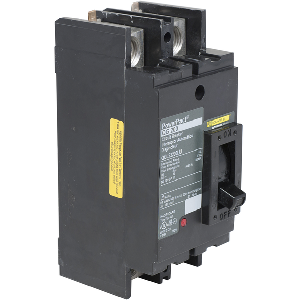 Schneider Electric QGL22200LU Circuit breaker, PowerPacT Q, 200A, 2 pole, 240VAC, 65kA, lugs, thermal magnetic, 80%, control wire ON end