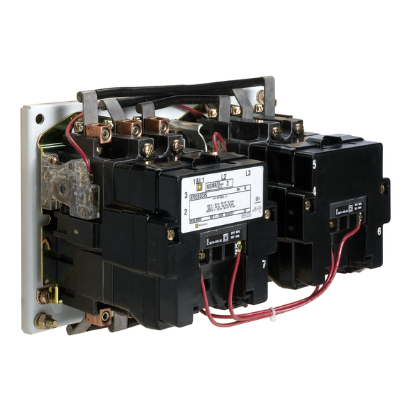 Schneider Electric 8702SEO2V02S NEMA Contactor, Type S, reversing, horizontal, Size 3, 90A, 50HP at 575VAC, 3 phase, up to 100kA, 3 pole, 120VAC coil, open style