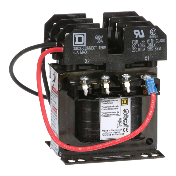 Schneider Electric 9070T50D3 Transformer, Type T, industrial control, 50VA, 1 phase, 208V primary, 120V secondary, 55C rise