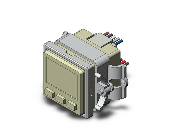 <h2>PSE300, Pressure Sensor Monitor, 1 Screen, Switch and Analog Outputs</h2><p><h3>PSE300 is a pressure sensor monitor with a 3 + 1/2 digit, 2 color display.  This monitor pairs with any PSE sensor, adding functionality similar to an ISE sensor with integrated display.  Instantaneous readings are shown in red or green, or shifted from one to the other to alert reaching a target condition. Two available switch outputs are also indicated with LEDs.  Other functions permit calibration, peak/bottom readings, error indications, key lock, and anti-chatter.  PSE300 models are UL/CSA, CE and RoHS compliant, with an IP40 enclosure rating.<br>-  </h3>- Permits viewing of PSE remote pressure sensor values in operator area<br>- Interprets voltage or current signal inputs<br>- 7 pressure units: MPa, kPa, kgf/cm2, bar, psi, inHg, mmHg<br>- 2 switch outputs (NPN or PNP) plus 1 analog output (V or mA)<br>- 2 snap-fit socket connections for power and sensor cables<br>- DIN rail/Terminal block, bracket or panel mounting options<br>- <p><a href="https://content2.smcetech.com/pdf/PSE.pdf" target="_blank">Series Catalog</a>