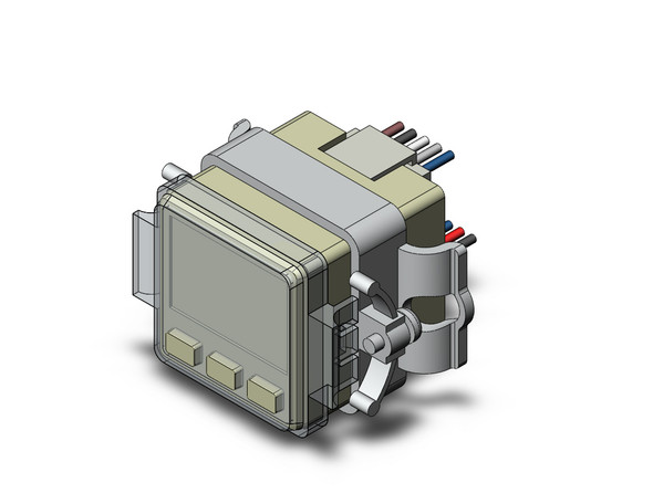 <h2>PSE300, Pressure Sensor Monitor, 1 Screen, Switch and Analog Outputs</h2><p><h3>PSE300 is a pressure sensor monitor with a 3 + 1/2 digit, 2 color display.  This monitor pairs with any PSE sensor, adding functionality similar to an ISE sensor with integrated display.  Instantaneous readings are shown in red or green, or shifted from one to the other to alert reaching a target condition. Two available switch outputs are also indicated with LEDs.  Other functions permit calibration, peak/bottom readings, error indications, key lock, and anti-chatter.  PSE300 models are UL/CSA, CE and RoHS compliant, with an IP40 enclosure rating.<br>-  </h3>- Permits viewing of PSE remote pressure sensor values in operator area<br>- Interprets voltage or current signal inputs<br>- 7 pressure units: MPa, kPa, kgf/cm2, bar, psi, inHg, mmHg<br>- 2 switch outputs (NPN or PNP) plus 1 analog output (V or mA)<br>- 2 snap-fit socket connections for power and sensor cables<br>- DIN rail/Terminal block, bracket or panel mounting options<br>- <p><a href="https://content2.smcetech.com/pdf/PSE.pdf" target="_blank">Series Catalog</a>