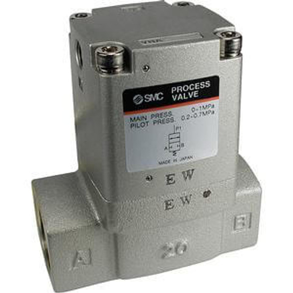 <h2>VNA (Air Operated), Process Valve for Air</h2><p><h3>The VNA series is a universal 2 port valve used for controlling pneumatic systems or air-hydro circuits. Its balanced poppet design permits normal and reverse flow application.<br>- </h3>- Air operated type<br>- Compatible with wide range of gas and oil<br>- Operating pressure range: 0 to 1.0 MPa<br>- Flow rate ranges from Cv of 0.88 to 43<br>- Fluid temperature: -5 to 99 C (no freezing)<p><a href="https://content2.smcetech.com/pdf/VNA.pdf" target="_blank">Series Catalog</a>