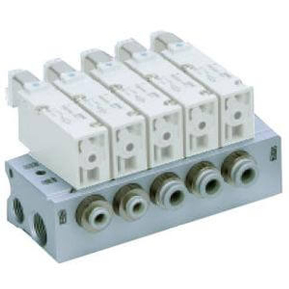 <h2>VV3QZ15, 100 Series Manifold, Base Mounted, Connector Kit</h2><p><h3>Series VQZ base mount solenoid valves combine convenience with durability and performance in a more traditional mounting style. Series VQZ Body Ported Solenoid Valves combine flexibility with high performance and long life in an inline body style.<br>- </h3>- Bar stock type manifold for VQZ100 base mounted valves<br>- Maximum 20 stations available as standard<br>- Side and top porting<br>- Optional DIN rail mount<br>- 8 port sizes<br>- <p><a href="https://content2.smcetech.com/pdf/VQZ_3Pt.pdf" target="_blank">Series Catalog</a>