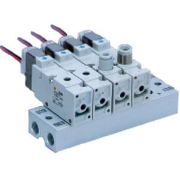 <h2>VV3QZ*2, 200/300 Series Manifold, Body Ported</h2><p><h3>Series VQZ base mount solenoid valves combine convenience with durability and performance in a more traditional mounting style. Series VQZ Body Ported Solenoid Valves combine flexibility with high performance and long life in an inline body style.<br>- </h3>- Manifold base for VQZ200/300 body ported valves<br>- Top mounted piping<br>- Maximum 20 stations available as standard<br>- 1/8 PT or NPT(VQZ200); 1/4 PT or NPT(VQZ300) P and R ports<br>- Optional DIN rail mount<br>- <p><a href="https://content2.smcetech.com/pdf/VQZ_3Pt.pdf" target="_blank">Series Catalog</a>