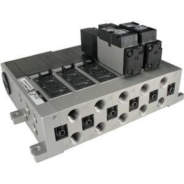 <h2>VV5FR2, Manifold for VFR2000 Series, Metric</h2><p><h3>Series VFR consists of 5 port pilot solenoid valves with rubber seals and base mounted type manifolds, available in plug-in and non plug-in styles. Port sizes range from 1/8 to 1/2 with Rc(PT), NPTF   G(PF) thread types available. Various options also available.<br>- </h3>- VFR2000 series manifold, metric<br>- Plug-in   non plug-in styles<br>- Wiring types (non plug-in): grommet, grommet terminal,Conduit terminal, DIN connector, L plug connectorM plug connector<br>- Wiring types (plug-in): terminal block, multi-connector,D-sub connector<br>- Maximum stations: 17 (depending on style)<br>- <p><a href="https://content2.smcetech.com/pdf/VFR.pdf" target="_blank">Series Catalog</a>