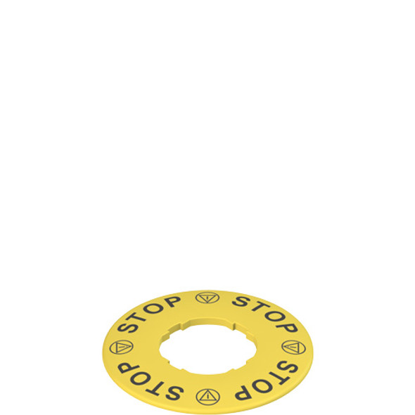 Pizzato VE TF32A5109 Pack of 5 Label with shaped hole, Ø 60 mm, yellow disc, writing "STOP - STOP - STOP - STOP"