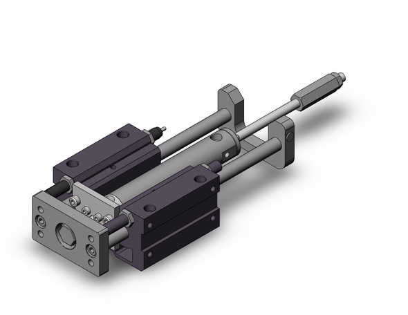 <h2>MGGM-XC8/XC9, Standard External Guided Cylinder with Stroke Adjuster, Slide Bearing</h2><p><h3>The MGGM integrates a round body cylinder for its power source with external guide rods to isolate the load bearing from the movement of the actuator s rod and seals for a compact and light weight unit. The carbon steel alloy slide bearing provides lateral stability protecting it from side load impacts, suitable for stopping applications. The stroke adjustment (up to 50 mm) can be either on the extend or retract cycle. It is enhanced with shock absorbers at the end of stroke for maximum kinetic energy absorption. Non-rotating accuracy ranging from +/-0.02  for 100 mm bore to +/-0.07  for 20 mm bore.<br>- </h3>- Bore sizes: 20, 25, 32, 40, 50, 63, 80, 100 mm<br>- Available in basic or front flange mounting<br>- Adjustable stroke option, extent cycle (XC8)<br>- Adjustable stroke option, retract cycle (XC9)<br>- External shock absorbers as standard<br>- Auto switch capable<br>- <p><a href="https://content2.smcetech.com/pdf/MGG.pdf" target="_blank">Series Catalog</a>