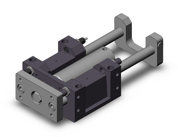 <h2>MGGM, Standard External Guided Cylinder, Slide Bearing</h2><p><h3>The MGGM integrates a round body cylinder for its power source with external guide rods to isolate the load bearing from the movement of the actuator s rod and seals for a compact and light weight unit. The carbon steel alloy slide bearing provides lateral stability protecting it from side load impacts, suitable for stopping applications. It is enhanced with shock absorbers at the end of stroke for maximum kinetic energy absorption. Non-rotating accuracy ranging from +/-0.02  for 100 mm bore to +/-0.07  for 20 mm bore.<br>- </h3>- Bore sizes: 20, 25, 32, 40, 50, 63, 80, 100 mm<br>- Available in basic or front flange mounting<br>- High temperature option, up to 150 C or 302 F (XB6)<br>- Dual stroke option, single rod (XC11)<br>- External shock absorbers as standard<br>- Auto switch capable<br>- <p><a href="https://content2.smcetech.com/pdf/MGG.pdf" target="_blank">Series Catalog</a>
