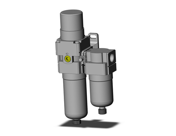 <h2>AC20D-A to AC40D-A, Filter Regulator, Mist Separator</h2><p><h3>SMC S new AC-A series of modular type F.R.L. unit is available in five sizes and is interchangeable with the existing modular AC line. The pressure drop across the regulator has been reduced creating a more efficient unit with a maximum set pressure of 100 psi. The element and bowl on the AW and AF series is now one-piece, making element replacement easier. Required maintenance space has been reduced by as much as 46% on the AF series, depending on the body size. Bowls on the size 30 and 40 are now covered with a transparent bowl guard, completely protecting them from the environment, and making the interior contents visible from 360 degrees. The base color of the new AC-A series is urban white, maintaining a clean, modern look.</h3>- Filter regulator, mist separator<br>- Clean looking, urban white, modular design<br>- Element and bowl are in one-piece for easy replacement<br>- Energy saving regulator (AW)<br>- Transparent bowl guard provides 360 degree visibility<p><a href="https://content2.smcetech.com/pdf/AC_A.pdf" target="_blank">Series Catalog</a>