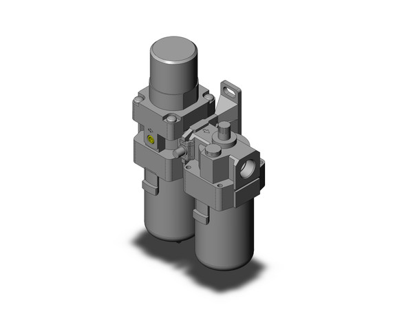 <h2>AC10A-A to AC40A-A, Filter Regulator and Lubricator</h2><p><h3>SMC S new AC-A series of modular type F.R.L. unit is available in five sizes and is interchangeable with the existing modular AC line. The pressure drop across the regulator has been reduced creating a more efficient unit with a maximum set pressure of 100 psi. The element and bowl on the AW and AF series is now one-piece, making element replacement easier. Required maintenance space has been reduced by as much as 46% on the AF series, depending on the body size. Bowls on the size 30 and 40 are now covered with a transparent bowl guard, completely protecting them from the environment, and making the interior contents visible from 360 degrees. The base color of the new AC-A series is urban white, maintaining a clean, modern look.</h3>- Filter regulator and lubricator unit<br>- Clean looking, modular design<br>- One-piece element and bowl for easy replacement (AW)<br>- Transparent bowl guard for 360 degree visibility<br>- Rc(PT), G(PF) or NPT threads <p><a href="https://content2.smcetech.com/pdf/AC_A.pdf" target="_blank">Series Catalog</a>