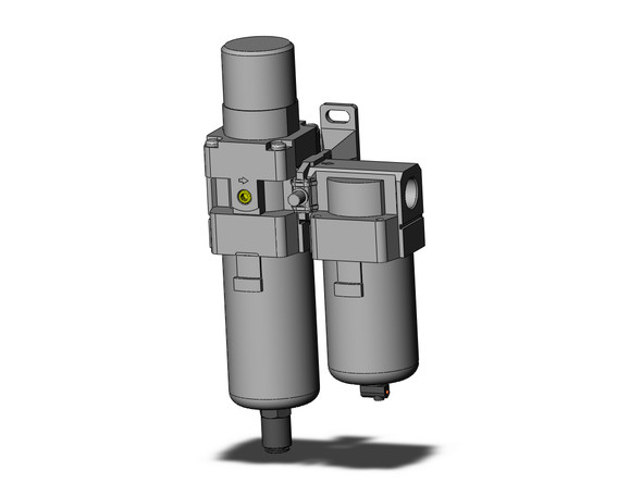 <h2>AC20D-A to AC40D-A, Filter Regulator, Mist Separator</h2><p><h3>SMC S new AC-A series of modular type F.R.L. unit is available in five sizes and is interchangeable with the existing modular AC line. The pressure drop across the regulator has been reduced creating a more efficient unit with a maximum set pressure of 100 psi. The element and bowl on the AW and AF series is now one-piece, making element replacement easier. Required maintenance space has been reduced by as much as 46% on the AF series, depending on the body size. Bowls on the size 30 and 40 are now covered with a transparent bowl guard, completely protecting them from the environment, and making the interior contents visible from 360 degrees. The base color of the new AC-A series is urban white, maintaining a clean, modern look.</h3>- Filter regulator, mist separator<br>- Clean looking, urban white, modular design<br>- Element and bowl are in one-piece for easy replacement<br>- Energy saving regulator (AW)<br>- Transparent bowl guard provides 360 degree visibility<p><a href="https://content2.smcetech.com/pdf/AC_A.pdf" target="_blank">Series Catalog</a>