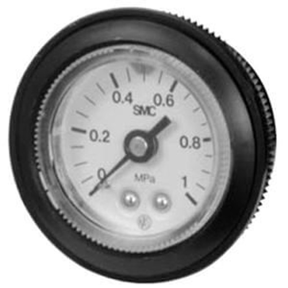<h2>G(A)46, Pressure Gauge, w/Limit Indicator &amp; Cover Ring Assembly (O.D. 42)</h2><p><h3>SMC offers a variety of pressure gauges including general purpose, oil-free/external parts copper-free with limit indicator, clean series and a pressure gauge with a pressure switch.  Pressure ranges vary from 0 to 1.5MPa, depending on the selected gauge.  Panel mounting is possible.</h3>- General purpose gauge w/limit indicator<br>- Back or vertical side thread<br>- Indication precision:  3% F.S. (full span)<p><a href="https://content2.smcetech.com/pdf/G.pdf" target="_blank">Series Catalog</a>