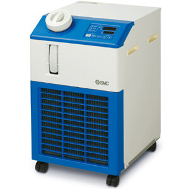 <h2>HRSE, General Use Compact Chiller, Basic, 200 VAC</h2><p><h3>The HRSE recirculating chiller is a basic version of HRS featuring air cooled refrigerant and omitting the heating function. Three cooling capacities are available. The operator interface includes an easy-fill fluid tank with level check, intuitive keypad and digital display, and tool free filter removal. This model is compatible with single phase 200 VAC 50/60Hz power.<br>- </h3>-  Air cooled only, without heating feature<br>- Cooling capacities: 1.2 kW, 1.6 kW, 2.2 kW (at 60Hz)<br>- Temperature range setting: 10 to 30 C<br>- Temperature stability:  2 C<br>- Power supply requirement: single phase 200 VAC, 50/60Hz<br>- Standards: RoHS<br>- Circulating fluid: Tap water or 15% ethylene glycol solution <p><a href="https://content2.smcetech.com/pdf/HRSE.pdf" target="_blank">Series Catalog</a>