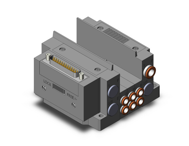 <h2>SS5Y3-10, 3000 Series Manifold, D-sub Connector, Flat Ribbon Cable, PC Wiring System (IP40)</h2><p><h3>SMC has improved product performance and reliability with the redesigned SY series valve.  The SY3000 and SY5000 have the same valve width as their predecessors, but the flow has been increased by up to 80%, allowing the valve size to be reduced. A built-in strainer in the pilot valve prevents trouble caused by foreign matter. By using H-NBR seal material for the main valve and seals, Ozone resistance has been improved.   Side, top and bottom port/pipe directions are available to allow flexible installation.  The SY is available in body ported or base mounted styles, and can be used individually or manifold mounted.<br>- *** We are currently experiencing long lead times for some SY products.  Please consult with SMC Representative for alternatives ***</h3>- Plug-in connector connecting base<br>- Side ported<br>- Available with external pilot<br>- Connector types: D-sub, Flat ribbon cable (26, 20 or 10 pins), PC wiring<br>- One-touch fittings<p><a href="https://content2.smcetech.com/pdf/SY.New.pdf" target="_blank">Series Catalog</a>