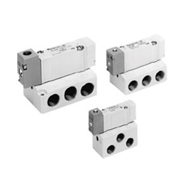 <h2>SYA3000, 5000, 7000, 5 Port Air Operated Valve, All Types</h2><p><h3>SYA 5 port air operated valves are available in body ported or base mounted styles.  The SYA uses the same manifolds as series SY (non plug-in style) for types 20, 41, 42 and 45. One-touch fittings are available on body ported types.  Available thread types are Rc, G, NPT or NPTF.</h3>- Air operated 5 port valve<br>- Body ported or base mounted<br>- Body ported style available w/one-touch fittings<br>- Operating pressure range (MPa): 0.15 to 0.7 depending on type of actuation<br>-  <p><a href="https://content2.smcetech.com/pdf/SYA_5 PT.pdf" target="_blank">Series Catalog</a>