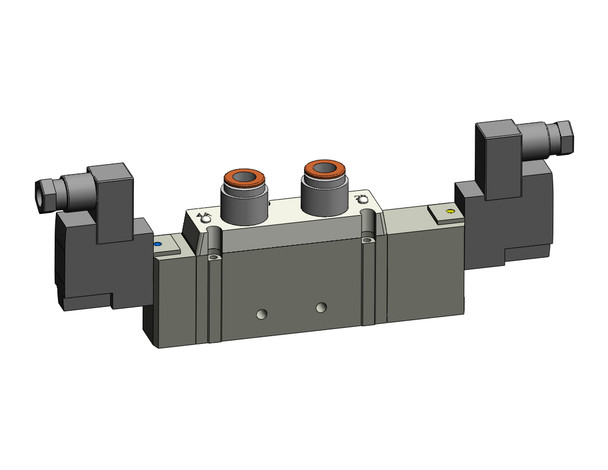 <h2>SY9000, 5 Port Solenoid Valve, All Types</h2><p><h3>Series SY offers major advances in valve performance for cost-effective solutions to your requirements. The series offers high flow with low power consumption in a compact design. The SY is available in body ported or base mounted styles and can be used individually or manifold mounted.<br>- </h3>- Fluid: air<br>- Operating pressure range: (internal pilot) 0.1 - 0.7MPa(external pilot) -100kPa to 0.7MPa(external pilot, pilot pressure range) 0.25 - 0.7MPa<br>- Cv up to 2.5<br>- Coil rated voltage: 3, 5, 6, 12, 24VDC;100, 110, 200, 220VAC<br>- Response time (0.5MPa) w/o indicator light  surge voltage suppressor: 32ms or less<br>- Ambient   fluid temperature: 50 C<br>- <p><a href="https://content2.smcetech.com/pdf/SY3.5.7.9000.pdf" target="_blank">Series Catalog</a>