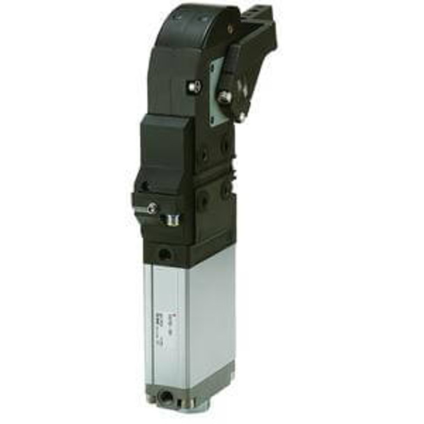 <h2>CKZT, Power Clamp Cylinder w/o Arm, 40~80 Bore</h2><p><h3>SMC s European standard power clamp cylinder, series CKZT, was designed with a rounded cover design and release button with minimal protrusion to reduce weld spatter accumulation.  The arm opening angle can be easily changed by replacing the stopper bolt.  Series CKZT is available with G or NPT threads and bore sizes equivalent to 25, 40, 50, 63 and 80mm.</h3>- Bore sizes: 40, 50, 63, 80<br>- Port thread type G or NPT<br>- Space saving design<br>- 8 arm opening angles<br>- Turck or P   F switch type<p><a href="https://content2.smcetech.com/pdf/CKZT.pdf" target="_blank">Series Catalog</a>