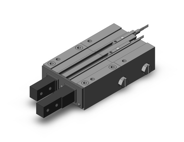 <h2>MIW, Escapement, 2 Finger Type</h2><p><h3>The MIW is a two-finger, slider guide cylinder with sequentially operating fingers making it an effective addition to conveyors, vibratory feeders, magazines and hoppers for separating and feeding individual parts or work pieces on assembly and production lines. An interlocking cam mechanism controls the air passage to the two piston rods, pressuring one while exhausting the other, producing the sequential operation. A floating mechanism separates the fingers from the internal piston allowing for easier finger replacement.<br>- </h3>- Stroke lengths: 8, 12, 20, 25, 32 mm<br>- Scraper option<br>- Stroke adjuster option<br>- Auto switch capable<br>- Bore sizes: 8, 12, 20, 25, 32 mm<br>- <p><a href="https://content2.smcetech.com/pdf/MIW_MIS.pdf" target="_blank">Series Catalog</a>