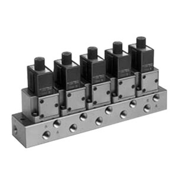 <h2>VV317, Manifold for VO317, 3 Port Solenoid Valve</h2><p><h3>Series VT 3 port, direct operated poppet valves are compact in size, yet provide large flow capacity, and low power consumption.  The series is suitable for use in vacuum applications.  The VT valve is a single valve with 6 functions (universal porting type) such as N.C. valve, N.O. valve, divider valve, selector valve, etc.  The manifold style valve, series VO, can be easily converted from N.C. (normally closed) to N.O. (normally open) by merely turning over the switch cover.<br>-  </h3>- Manifold: B Mount.<br>- Max. number of stations: 20.<br>- Applicable solenoid valve: VO317. <p><a href="https://content2.smcetech.com/pdf/VT317_25.pdf" target="_blank">Series Catalog</a>