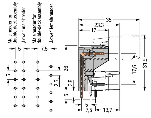 Wago 232-337 Male headers for double-deck