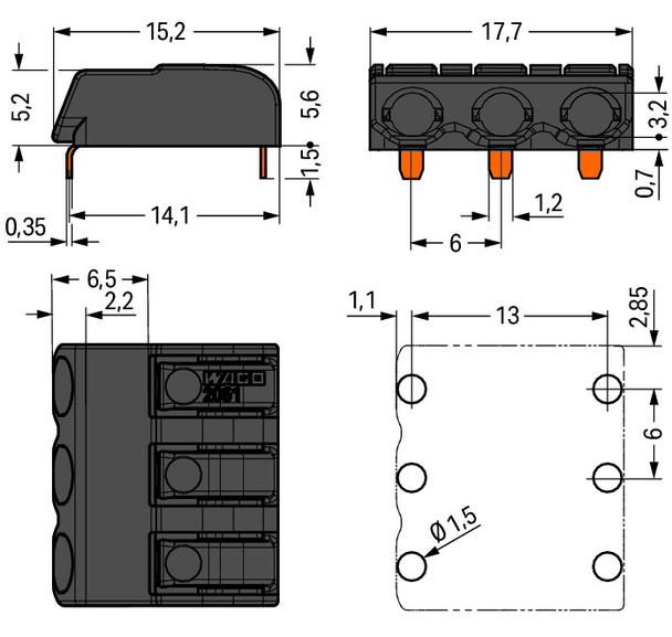 Wago 2061-1663/998-404 THR PCB terminal block Pack of 320