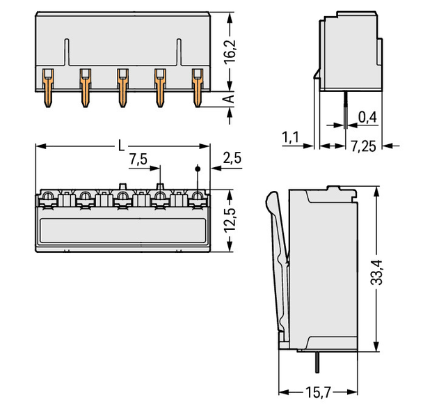 Wago 2092-3303 Female header, straight solder pins