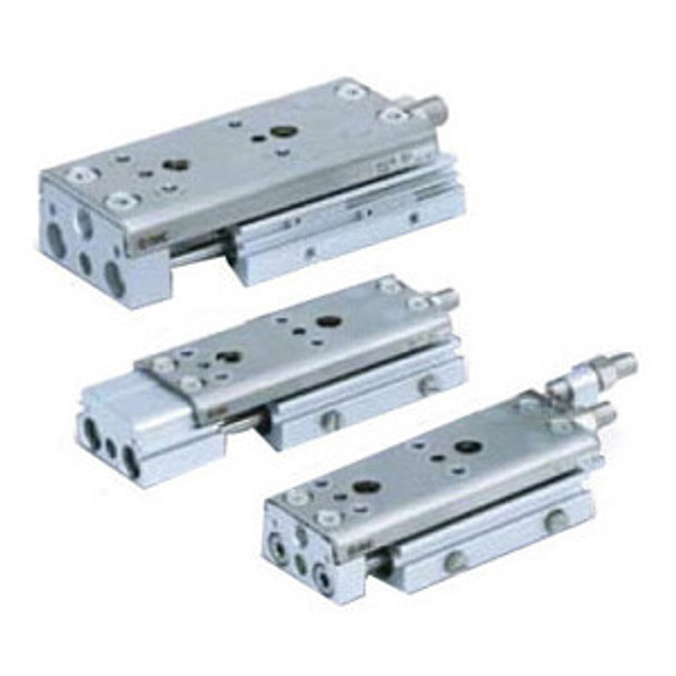 <h2>MXQ*C, Precision Slide Table (Recirculating Bearings) - Single Side Ported</h2><p><h3>The MXQ*C is the newest generation of precision slide tables integrated with hardened stainless steel guides and rails to isolate the load bearing from the movement of the dual rods and piston seals. The MXQ*C has a compact design and two auto-switches can be mounted into one groove on the same side. Its recirculating ball bearings are matched by size to each slide table with a slight negative clearance resulting in greater accuracy. The MXQ s thinly formed special stainless steel slide table reduces thickness allowing for a larger guide pitch providing high rigidity. The slide table s reduced weigh also increases allowable kinetic energy. The stoppers and shock absorbers are positioned at the center axis to minimize load deflection. The dowel pin holes positioned on the center axis standardizes mounting conditions for the basic and symmetric styles. The end lock option prevents the slide table from dropping in vertical applications, enhancing safety in the event of air pressure loss.</h3>- Bore sizes: 8, 12 mm<br>- Repeatable positioning accuracy: +/-0.05 mm<br>- Stroke adjuster options: rubber, metal stopper or shock absorber<br>- End lock option in the event of air pressure loss<br>- PTFE grease or food grade grease option<br>- RoHS compliant<br>- Auto switch capable<br>- <p><a href="https://content2.smcetech.com/pdf/MXQ_A.pdf" target="_blank">Series Catalog</a>