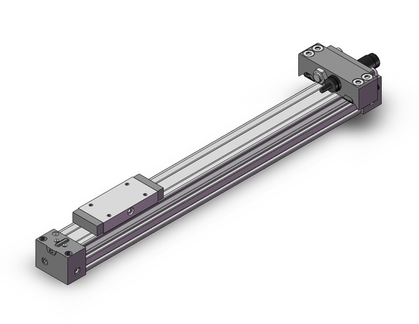 <h2>Rodless Cylinder, MY1B-*Z, Mechanically Jointed w/o Stroke Adjuster - Basic Type</h2><p><h3>The MY1B-S*Z Rodless Cylinders have a one-piece carriage and piston that runs its entire stroke length housed with an inner seal belt to maintain air pressure with an enhanced magnetic dust seal band to protect from contaminants. This design offers a compact footprint compared to rod-style cylinders and features a low profile. Air cushions are standard adjustable with an easy access cushion needle. Auto-switch mounting has been enhanced with a face mounting feature.</h3>- Bore sizes: 25, 32, 40 mm<br>- Stroke lengths: 100, 200, 300, 400, 500, 600, 700, 800, 900, 1000, 1200, 1400, 1600, 1800, 2000, 3000, 4000, 5000 mm<br>- Minimum operating pressure: 0.10 MPa (15 psi)<br>- Speed: 100~1000 mm/sec (air cushion), 100~1500 mm/sec (external shock absorber)<br>- Long stroke option: up to 5000 mm (XB11)<br>- RoHS compliant<br>- Auto switch capable<br>- <p><a href="https://content2.smcetech.com/pdf/MY1B_Z.pdf" target="_blank">Series Catalog</a>