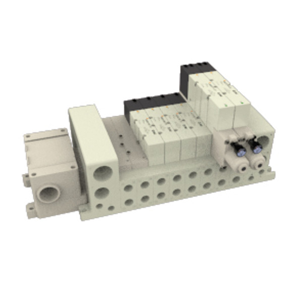 <h2>VQC4000 Manifold/Valve Assembly with Terminal Block Box</h2><p><h3>The VQC with terminal block box kit has a terminal block inside a junction box. The provision of a G3/4 electrical entry allows connection of conduit fittings.</h3>- For VQC4000 base mount, plug-in valves<br>- Conforms to IP67 for protection from dust and moisture<br>- Terminals are concentrated in compact clusters within the terminal block box<br>- G3/4 electrical entry allows connection of conduit fittings<br>- 1 to 10 stations available as standard<br>- <p><a href="https://content2.smcetech.com/pdf/VQC4.pdf" target="_blank">Series Catalog</a>