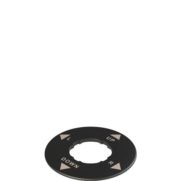 Pizzato VE TF12A1230 Plate with shaped hole, circular, Ø 60 mm, black, inscription "UP, R, DOWN, L"