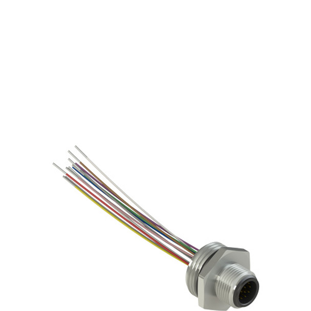 Pizzato VF CNM12MM-L16 M12 metallic male wired connector, 12 poles, for M20x1,5 threads, cable length 16 m