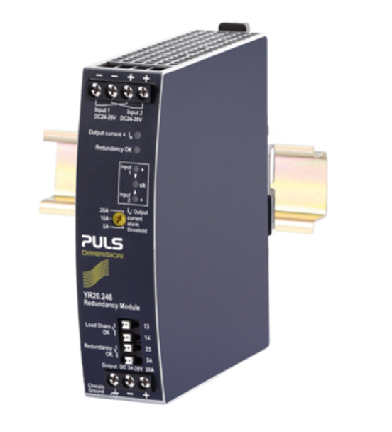 PULS YR20.246 Redundancy Module, 24-28VDC, 20A, Dual Input with Load Sharing