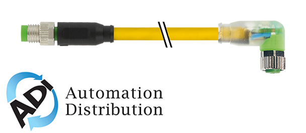 Murrelektronik 7000-88041-0100060 m8 male 0?? / m8 female 90?? led, pvc 3x0.25 ye ul/csa 0.6m