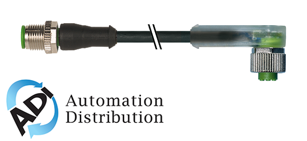 Murrelektronik 7000-40321-6330030 m12 male 0?? / m12 female 90?? led, pur 3x0.34 black ul/csa, drag ch 0.3m