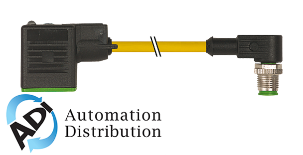 Murrelektronik 7000-40981-0360030 m12 male 90?? / msud valve plug form bi 11mm, pur 3x0.75 yellow, ul/csa, drag ch 0.3m