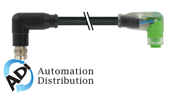 Murrelektronik 7000-88221-6100030 m8 male 90?? / m8 female 90?? snap-in led, pvc 3x0.25 bk ul/csa 0.3m