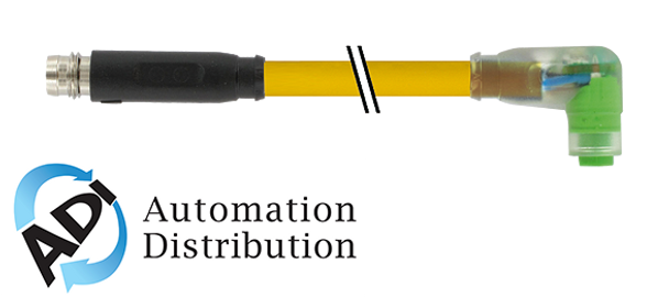 Murrelektronik 7000-88161-0100100 m8 male 0?? / m8 female 90?? snap-in led, pvc 3x0.25 ye ul/csa 1m