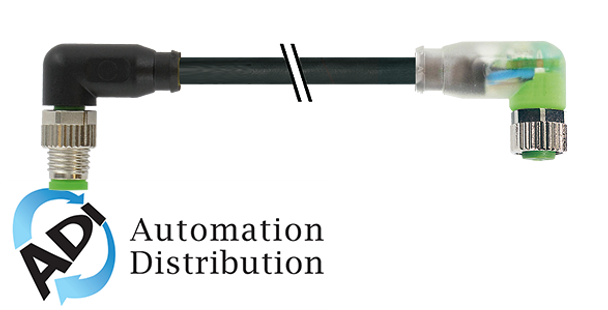 Murrelektronik 7000-88101-6300030 m8 male 90?? / m8 female 90?? led, pur 3x0.25 bk ul/csa+drag chain 0,3m