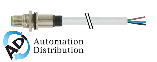 Murrelektronik 7000-13607-2150300 m12 male receptacle a-cod. with cable rear mount, pvc 4x0.34 gy ul/csa 3m