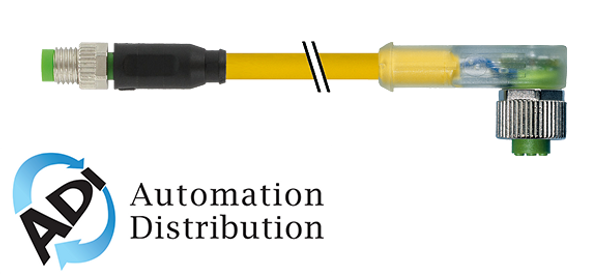 Murrelektronik 7000-88281-0100200 m8 male 0?? / m12 female 90?? led, pvc 3x0.25 ye ul/csa 2m