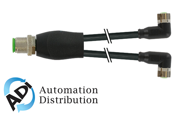 Murrelektronik 7000-40841-6100120 m12 y-distributor / m8 female 90??, pvc 3x0.25 bk ul/csa 1,2m