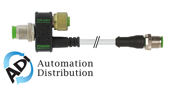 Murrelektronik 7000-42641-0000000 t-coupler m12 male / m12 male+cable+m12 female, pur 3x0.34 gy ul/csa+drag chain 0,15m